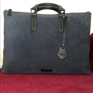 Rebecca Minkoff Uri Minkoff Fulton Navy Suede Briefcase Colorblock Zippers